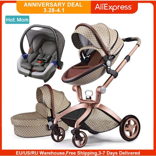 Baby Stroller 3 in 1,Hot Mom Travel System High Land-Scape Stroller with Bassinet in 2020 ,Upgrade Grid Color