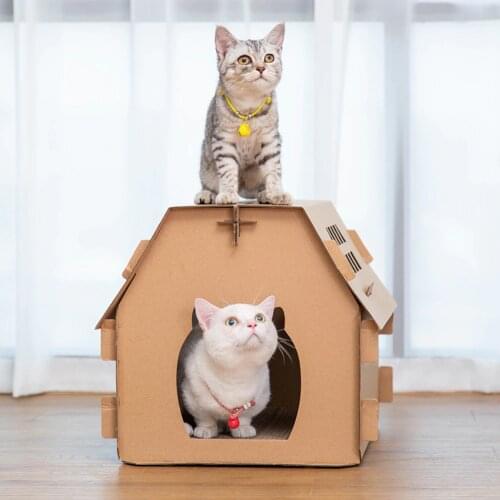 Cats House Cat Bed Corrugated Cat Scratching Post DIY Foldable House For Cats Kittens Hamster Wood House
