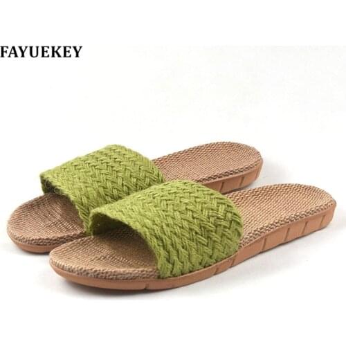 FAYUEKEY New Summer Home Linen Non-slip Breathable Slippers Women Indoor\Floor Girls Gift Beach Open-Toed Slides Slippers Shoes
