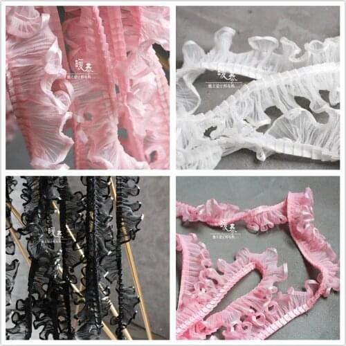 Ruffled Wave Lace Trim Black White Pink Pleats DIY Headwear Collar Cuff Skirt Wedding Dress Decor Lace Designer Accessories