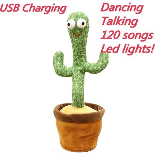 Talking Cactus Plush Toy USB Charging Electric Singing 120 Songs Dancing Cactus Luminous Recording Learning To Speak home decor