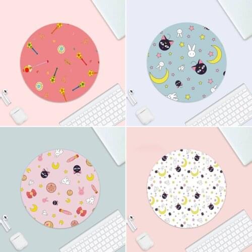 Moon Cat Pattern Laptop Gaming Mice Mousepad Small Rubber Desk Table Protect Game Office Work Round Mouse Mat pad