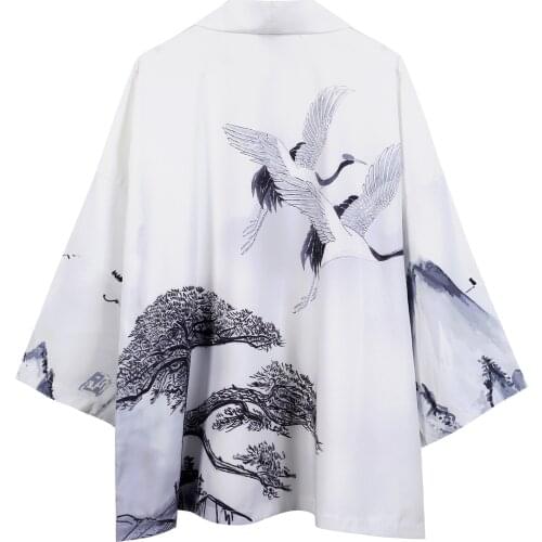Samurai Crane Japanese Style Kimono Haori Men and Women Cardigan Chinese Dragon Traditional Japanese Clothing Asian Clothes