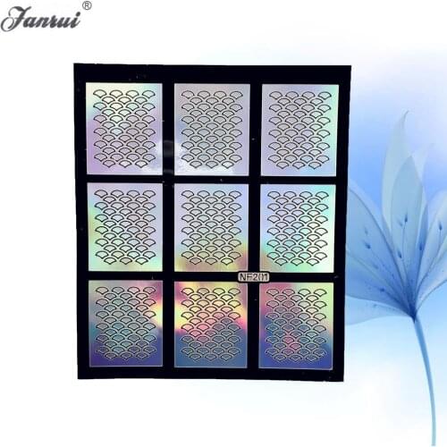 Laser Glitter Sliver Nail Vinyls Irregular Grid Pattern Nail Template Stencils Tip Manicure Art For Gel Polish Airbrush Painting