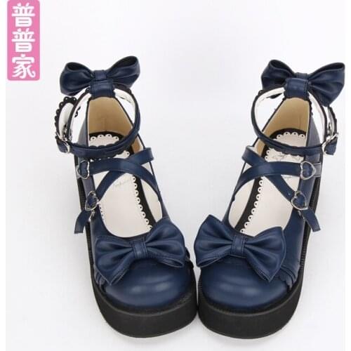 Princess sweet lolita shoes Round head shallow shoes bow tie lace muffin Princess sweet soft sister shoes lady fashion pu8018