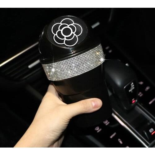 Cute Cartoon Rhinestone Car Trash Garbage Can Diamond Crystal Auto Trash Dust Holder Mini Garbage Bin Car Storage Box Women