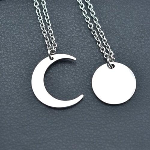 Fashion Necklace Pendant Moon Round Couple Pendant Stainless Steel Jewelry Necklaces Accessories for Men and Women Gifts