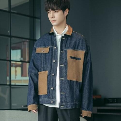 Mens Denim Jacket Spring and Autumn Korean Loose Trend Ins Jacket Mens Casual Clothes Tide Brand Tooling Jacket