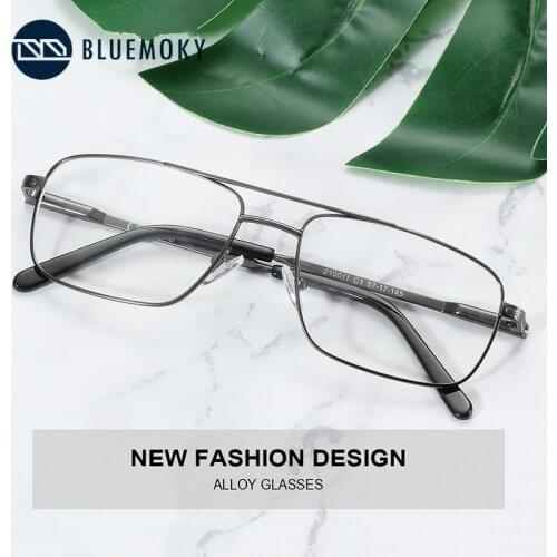 BLUEMOKY Square Alloy Glasses Frame Men Full Rim Optical Prescription Eyeglasses Clear Lens Double Bridge Spectacles Frames