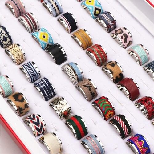 Wholesale Lots Bulk 20pcs Bohemia Metal Cotton Rope Adjustable Jewelry Rings For Men Women Mix Style