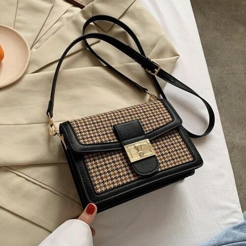 Houndstooth Pattern Woollen Flap Bags for Women 2020 New Fashion Single Shoulder Messenger Bag Ladies Fasionable Purses Sac Luxe