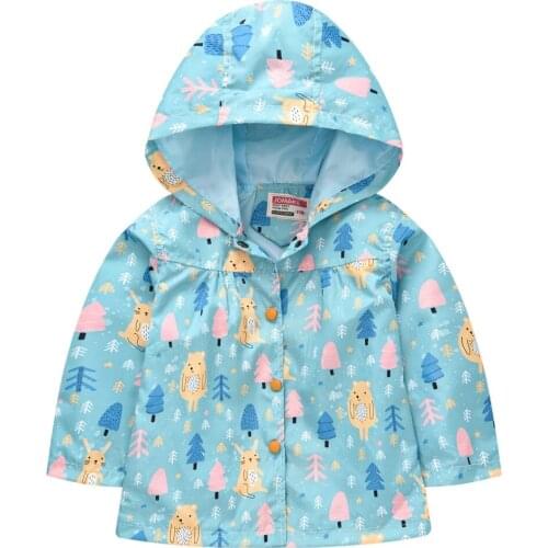 Blue Baby Girls Coat Summer Autumn Flower Jacket Toddler Kids Rabbit WaterProof Outerwear Windproof Overall Children Hooded Rain