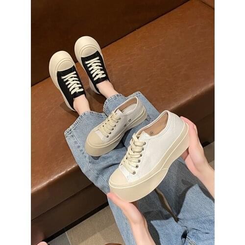 All-match Thick-soled Ladies Single Shoes Spring And Summer New Simple Solid Color Large Size Casual Canvas Shoes