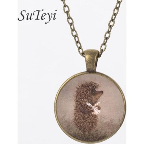 SUTEYI Handmade Vintage Statement Necklace Dandelion And Hedgehog Antique Gold Silver Color Pendant Necklace Party gift