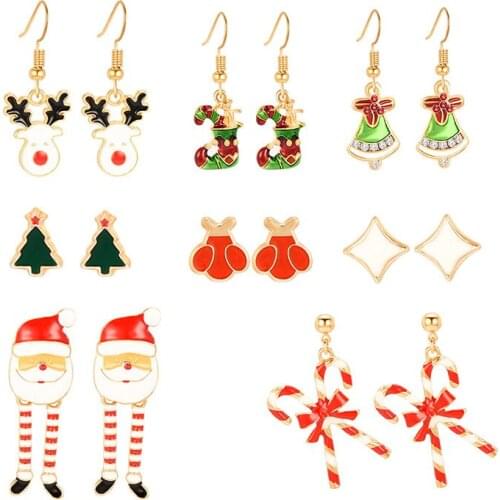 Hanging Christmas Womens Earrings Sets Long Rose Gold Kawaii Geometric Female Earrings Tree Square Colorful Fashion Jewelry