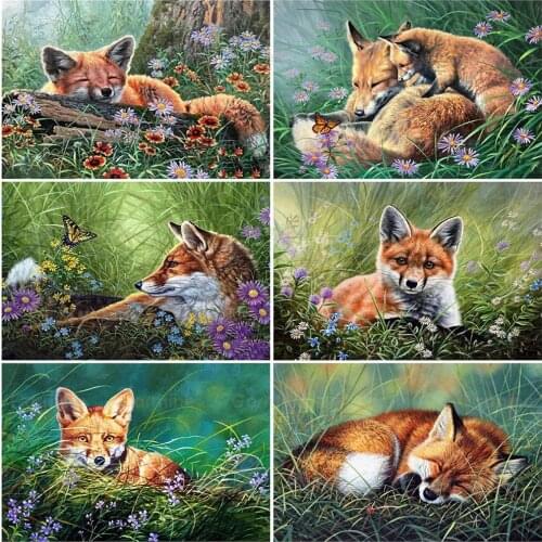 Fox Cross Stitch Diamond Mosaic Diamond Embroidery Animals Flower Full Square Art Paintings Rhinestones Handmade Hobby for Decor