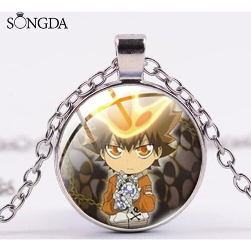 Japanese Anime HITMAN REBORN! Necklace Tsunayoshi Private Teacher Cartoon Glass Pendant Necklace Jewelry For Friends Childs