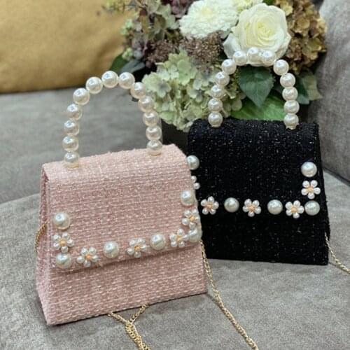 Pearl Basket Evening Clutch Bags Women Luxury Flower Beaded Top Handle Handbags Ladies Wedding Party Purse