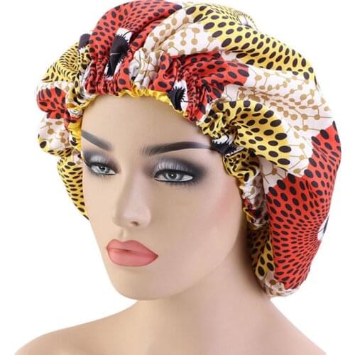 Women African Floral Print Satin Night Sleep Bonnet Hat Hair Care Cap Head Wrap Large Head Wear Ladies Headwrap Hair Care Hat