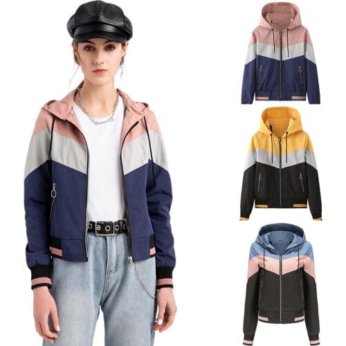 2021 Ladies Hooded Jacket Outdoor Raincoat Colorblock Drawstring Jacket Warm Comfy High Quality Daily Jacket Fast Free Shipping