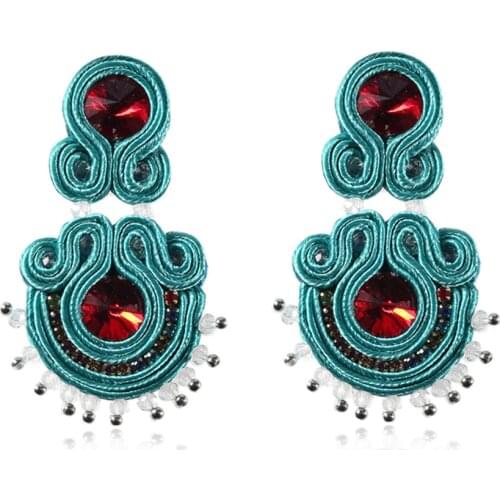 KpacoTa Handmade Soutache Drop earrings for women Ethnic boho jewelry Fashion Dangle earring red green Crystal aesthetic Decor