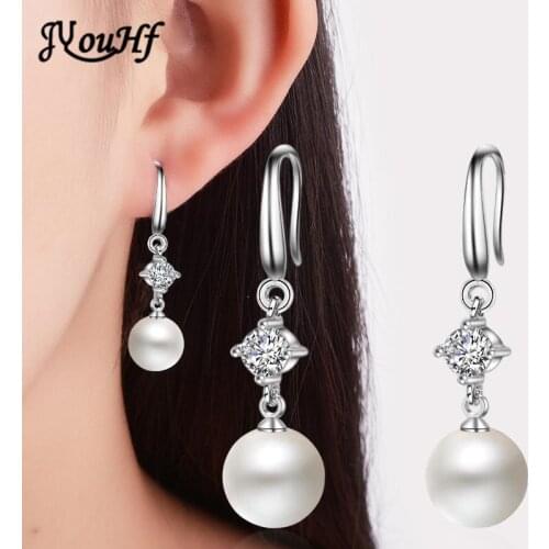 JYouHF Fashion 8/10/12mm Pearl Drop Earrings Female Luxury AAA Zircon Crystal Dangle Earrings for Women Wedding Party Jewelry