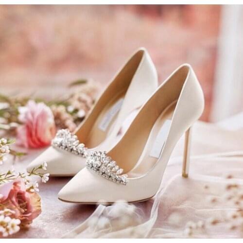 Carpaton Wedding Shoes Woman 2019 Newest Crystal Embellished High Heel Shoe Sexy Pointed Toe Party Heels Silver White