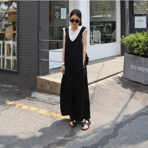 Johnature 2021 Summer Loose Casual Sleeveless Women Jumpsuits Korean Simple V-neck Ankle-length Playsuits(Only pant)