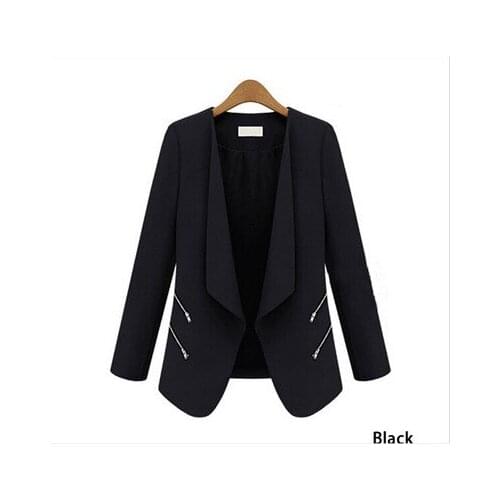 Women blazer feminino personalized zipper pockets long sleeve female blazer jacket coat office ladies slim blazer plus size