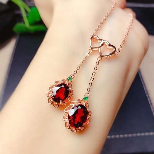 Exquisite heart shape red garnet gemstone pendant of necklace for women jewelry 925 sterling silver big size natural gem