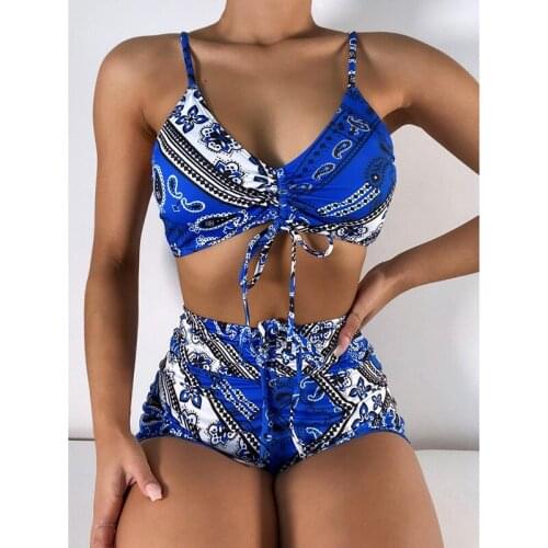 2021 Swimsuits Bathing Suit Women Color Matching Bikini Swimwear High Waist Swim New Swimming Shorts Bikinis Off Shoulder Top