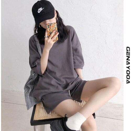 Genayooa Summer 2021 Women Two Piec Set T Shirts And Shorts Set Summer Short Sleeve O-neck Casual Tracksuits 2 Piece Suit