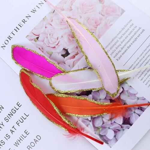 6-8inch Gold Gllitter Goose Feathers Crafts Decoration Jewelry Making Sewing Accessories Natural Goose Plumes 10 Pcs Wholesale