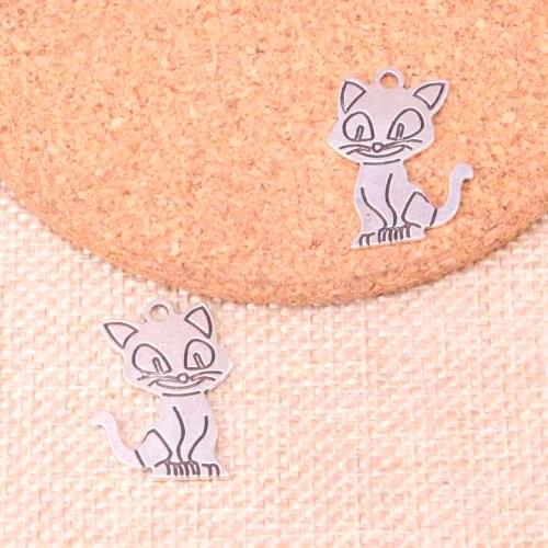 16pcs Tibetan Silver Plated double sided cat Charms Pendants for Jewelry Making DIY Handmade Craft 24*19mm