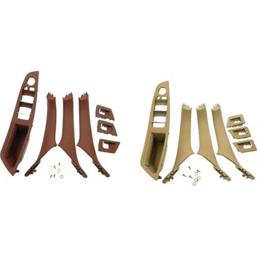 2Set RHD Car Interior Door Handle Inner Door Panel Pull Trim Cover for -Bmw 5 Serie F10 F11 520 525, Red-Brown & Beige