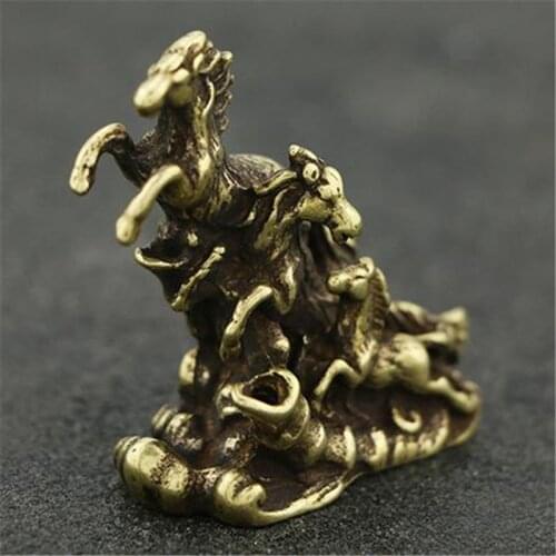 3D Brass Horses Casting Statue Mini Animal Metal Figurine Home Decor Desktop Crafts Sculpture Decoration Pendants Gifts