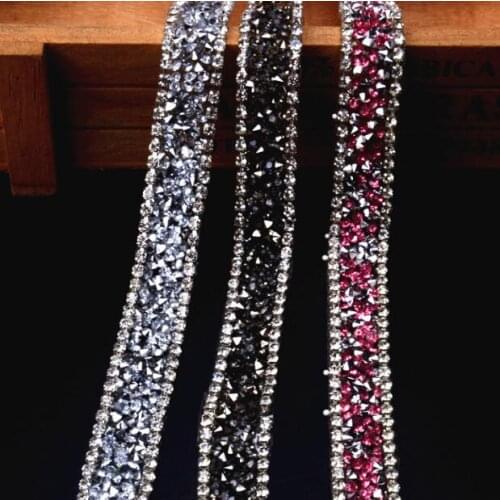 6Yards Handicraft Beaded Lace Trim Rhinestones Appliques Sewing On Wedding Dress Belt Sashes Silver Crystal DIY Bridal Accessory
