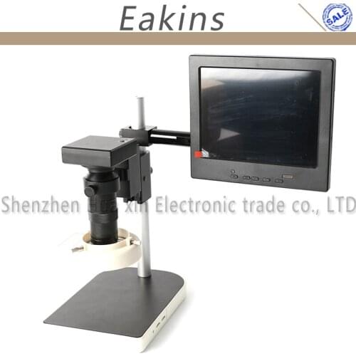HD 1080P CMOS HDMI VGA Digital Industrial Microscope U Disk Storage Video Camera +100X C-mount lens+56 LED Light+Stand+LCD