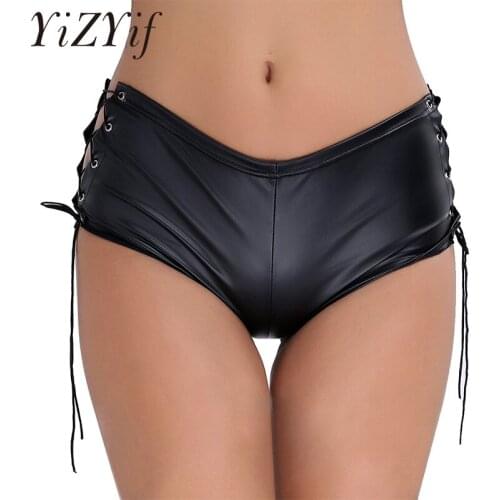 Women Patent Leather Sexy Shorts Clubwear Lace Up Performance Hot Shorts Clubwear for Party Dance Club Hot Shorts Dancwear