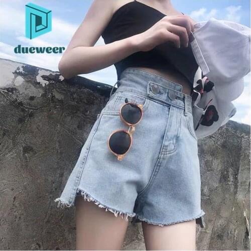 DUEWEER Women Denim Shorts Summer High-Waisted Jeans Student Wide-Leg Pants Thin Baggy Bleached Denim Pants Korean Fashion