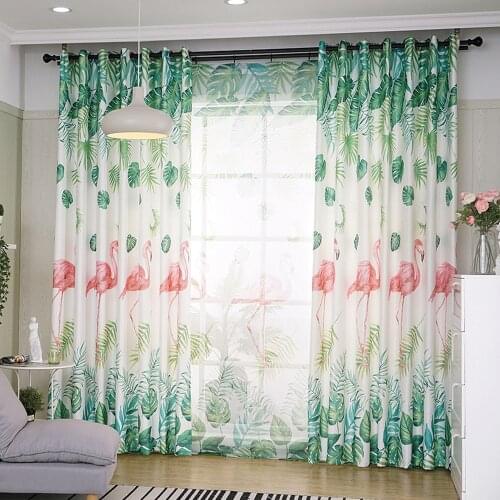 GYC2382-Beige Flamingo Curtains For Living Room Bedroom Kitcken Window Treatment Home Blackout Cortains Animal Drapes