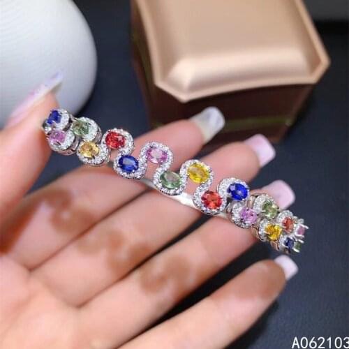 KJJEAXCMY fine jewelry 925 pure silver inlaid natural color sapphire Womens noble luxury gemstone open Bracelet support detecti