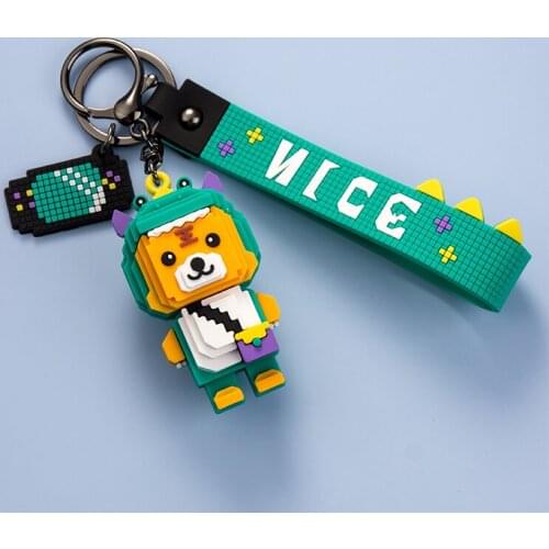 Cute Building Block Tiger Keychain Pixel Style Car Key Chain Accessories Pendant For Clothes Backpack Keyring Personalized Gift