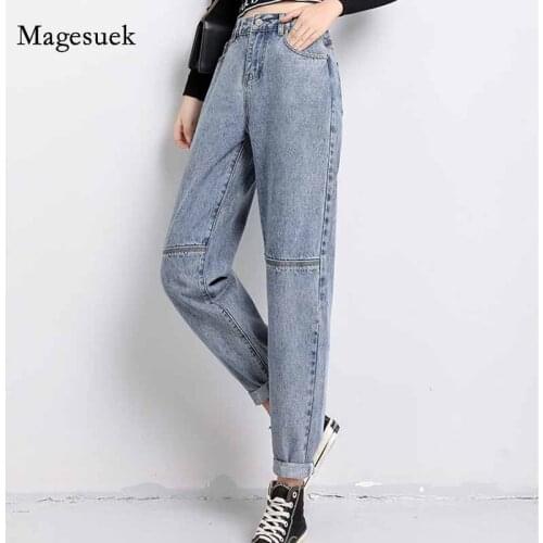 Fashion 2020 Autumn Chic Office Lady Denim Trousers Women Jeans Vintage High Waist Jeans Loose New with Gray Blue 10736