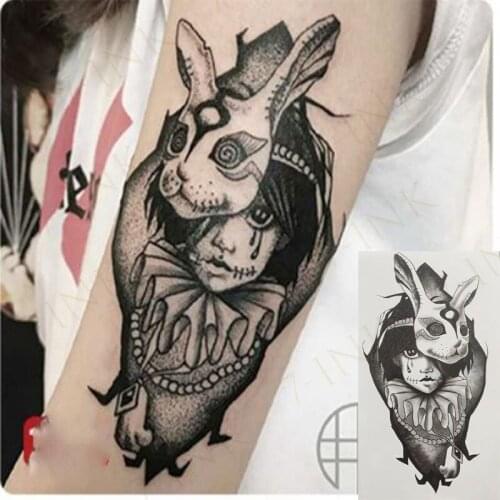 Fashion Temporary Tattoo Dark Rabbit Girl Moon Letter Movie Body Art Middle Size Fake Tatoo Flash Tatto Sticker for Men Women