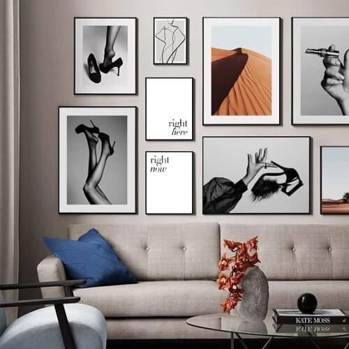 Nordic Fashion Poster Black White Sexy Woman Print Wall Art Picture Desert Landscape Canvas Painting Modern Living Room Decor