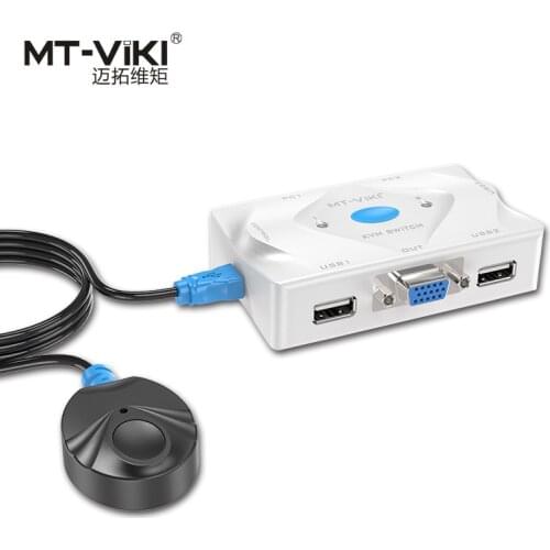 MT-Viki 2 Port KVM Switch VGA USB Hotkey Wired Remote Controller Select Auto Scan with Cable 2048x1536 High Resolution MT-201KL