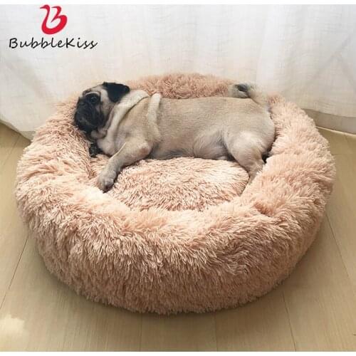 Bubble Kiss Round Dog Bed House Soft Long Plush Pet Dog Bed For Dogs Portable Cat Supplies Autumn Winter Waterproof Kennel Dog
