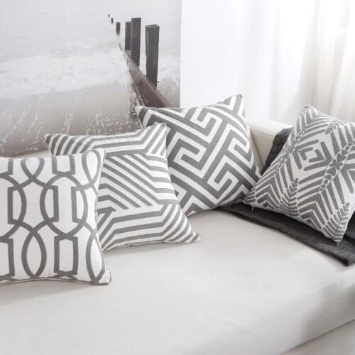 Embroidered Cushion Cover Home Decor Grey White Striped Sofa Throw Pillow Cases Cover Bedroom Decorative Romantic Gift 45x45cm