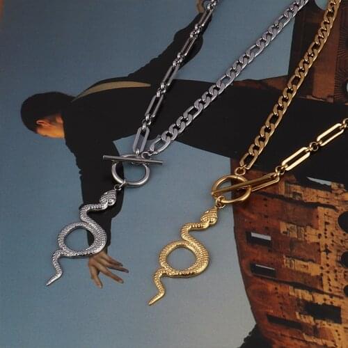 Punk Women Snake Stainless Steel Necklace Long Pendant Necklace Thick Snake Necklace Double Layer Necklace For Women Jewelry